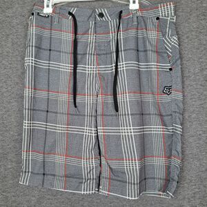 Fox Hydro Series Shorts Mens 34 Gray Plaid Boardwalk Swim Lightweight Polyester